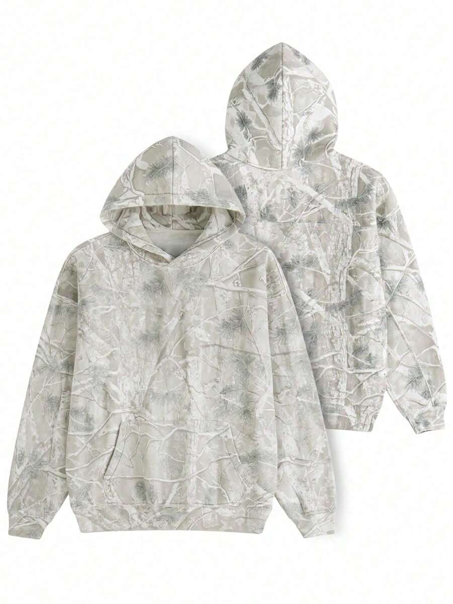 Womens Camo Hoodies Maple Leaf Oversized Color-Blocked Hooded Sweatshirt Vintage Long Sleeve Pullover Sweatshirts - Màu be - Xem 1
