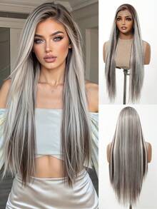 High-Quality Front Lace Wig 13*4 HD Former Lace Long Straight Hair Wig Multicolor 30-Inch Female Wig Synthetic Heat-Resistant Wig Perfect For Elegance And Naturalness For Holiday Travel Parties Cosplay Music Festivals Everyday Gifts Ready To Wear,The Perfect Holiday Gift For Girls, A Halloween Wig - 間色 - 查看 12