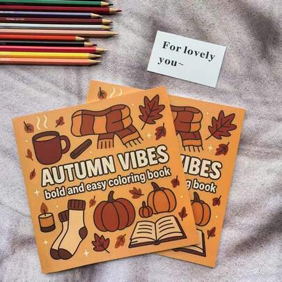 Livre de coloriage de 24 pages sur le thème vibrant de l'automne pour adultes et enfants, comprenant des citrouilles, des feuilles, des pulls, des bougies et des livres - livre d'art facile à colorier, idéal pour la détente, les cadeaux, les fêtes, la rentrée scolaire - parfait pour Halloween, Thanksgiving