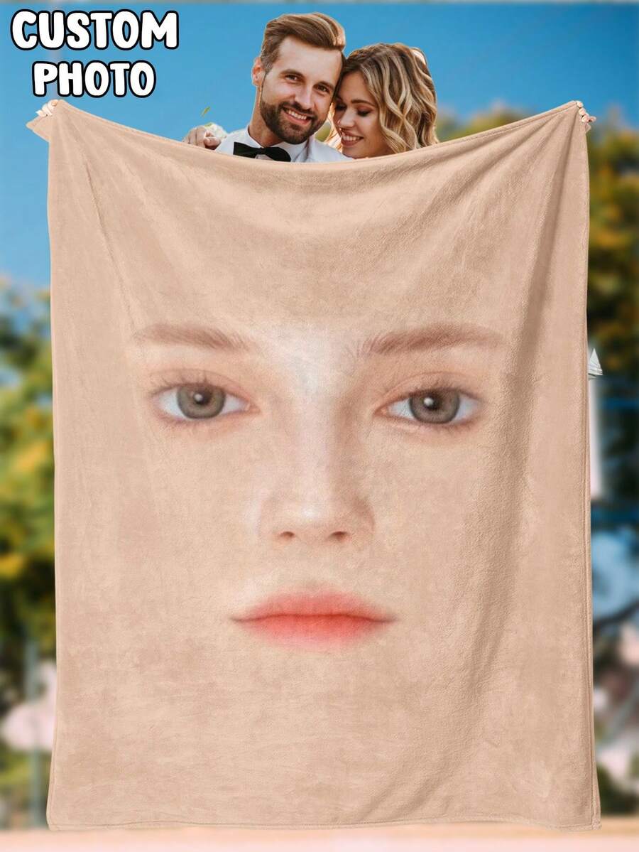1pc Customized Photo Blanket, Personalized Flannel Blanket With Photo, Bedding Blanket, Custom Throw Blanket, Customized Image Blanket, Personalized Family Photo Blanket, Custom Graphic Blanket, Personalized Throw Blanket For Home, Cozy Blanket, Family Gift, Wedding Gift, Mother's Day Gift, Birthday Gift, Office Use - Multicolor - View 1