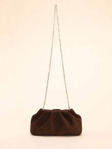 1 件高品质复古仿麂皮褶皱手拿包，优雅梅拉德风格女士皮革钱包，简约欧美时尚链条单肩斜挎包，秋冬 - 彩色 - 查看 6