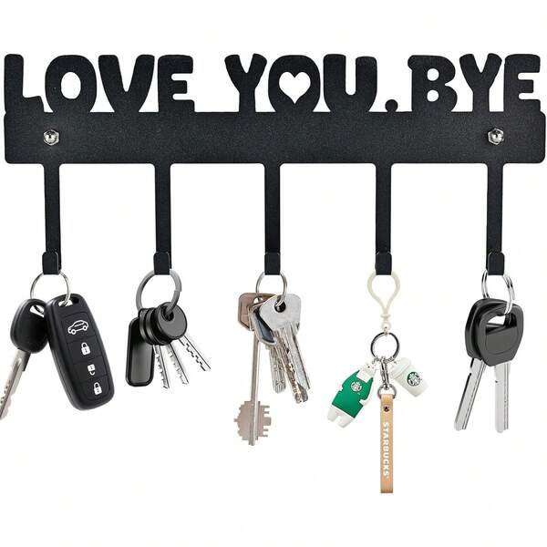 Decoración navideña para la puerta - Organizador de entrada con 5 ganchos, adorno colgante, perchero de llaves de metal negro (10x4 pulgadas) - Sin necesidad de taladrar, con adhesivo o tornillos para una instalación fácil