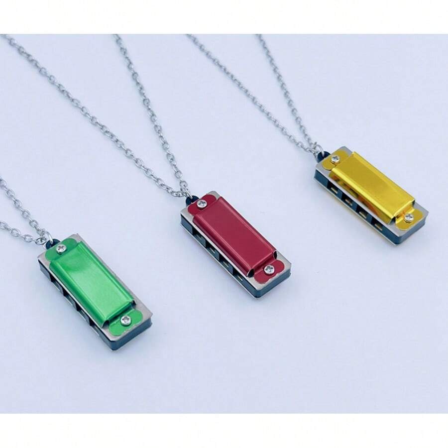 4-Hole Mini Necklace Harmonica, 8-Note Wearable Instrument, Adult Fashion Music Accessory - Multicolor - View 1