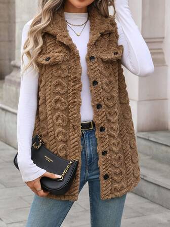 Ropa de estar en casa de unicolor y suave de franela con botones delanteros y bolsillos falsos, para otoño/invierno