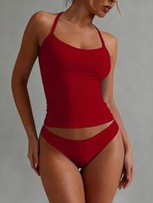 XLLAIS Women's Minimalist Criss-Cross Backless Red Camisole, Stretchy Activewear Cami Top, Suitable For Summer, Vacation, Christmas, New Year And Other Occasions - Red - View 10