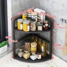 2-Tier Heavy Duty Metal Triangular Corner Shelf, 2-Layer Triangle Spice Rack Storage Organizer, Large Capacity Kitchen Countertop Seasoning, Spice And Bottle Storage, Bathroom, Pantry, Countertop And Home Storage Space-Saving Corner Shelf - Multicolor - View 7