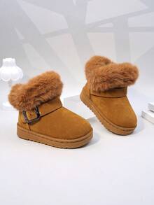 Nuevas botas de nieve para niños invierno 2024, botas gruesas con forro térmico para niñas, botas de tobillo cortas para niños, zapatos de invierno cálidos para bebés y niños pequeños - Marrón - Ver 2