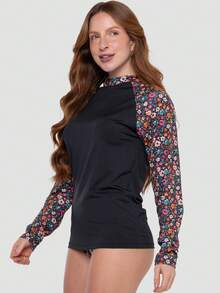 Women's Thermal Top UV Protection Long Sleeve Printed Beachwear Summer 031 - Màu Hồng Tươi - Xem 7