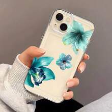 Funda transparente para teléfono adecuada para varios modelos de  con patrón floral cian, incluyendo  16, para  11 Pro, para  13, para  15 PLUS, etc. - Colores mixtos - Ver 9