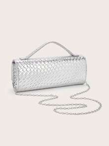 REMANLAND Sac de soirée de luxe mode pour femme, sac à main de soirée en PU argenté à motif tressé, convient pour les dames assistant à des fêtes, mariages, galas et événements formels, un choix idéal pour les filles et femmes en fête, également le meilleur cadeau pour la gent féminine - Argent - Voir 7