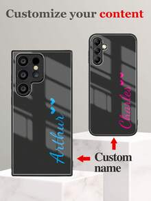 1pc Customized Mirror Transparent Solid Color Cute Heart Shape Text Personalized Phone Case, Compatible With IPhone 11 12 13 14 15 16 Pro Max - Black - View 5
