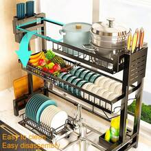 Over The Sink Dish Drying Rack, Adjustable Sink Drying Rack For Kitchen Sink, Metal Dish Drying Rack Saving Space, 2-Tier Dish Drying Rack Over Sink With Multifunctional Baskets, Black - Black - View 6