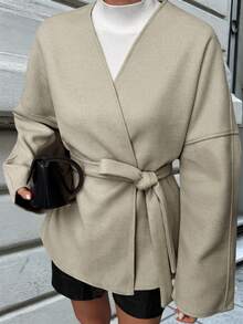 Vaiaye Women's Solid Color Wool Felt Jacket, Suitable For New Year And Thanksgiving - Apricot - View 6