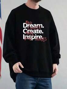 BAD DREAM, Choices Create MAKE Inspire Good Stories Print Oversized Men'S Round Neck Drop Shoulder Sweatshirt -Autumn And Winter Basic Pullover Long Sleeve Casual Hoodie,Fall Hoodies,Men's Fall Clothes,Street Wear,Halloween,Mens Hoodies,Y2k Clothes,Jesus Hoodie,Thanksgiving Day,Nightmare Before Christmas,Christmas2025 - 黑色 - 查看 1