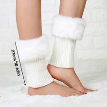 1 Pair Autumn Winter Fur Boot Covers, Flared Ankle Boots, Can Be Multi-Purpose Warm Thick Velvet Socks Covers - White - View 3
