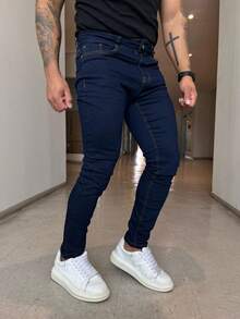 Men's Skinny Jeans Premium Lycra Elastane Dark All Spring / Autumn Skinny Pocket Zipper Halloween Christmas All - Rửa tối - Xem 11