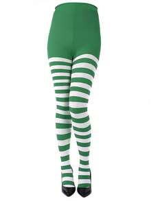 1pc Striped Colorful Party Makeup Dance Decoration Prop Tights, Fashion Costume Pantyhose For Christmas And Halloween
