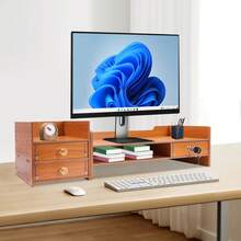 Wood Computer Monitor Stand With Lock Computer Laptop PC Stand Desk Organizer For Office/Study, Space-Saving Monitor Riser With Phone Holder, Easy Installation - View 8