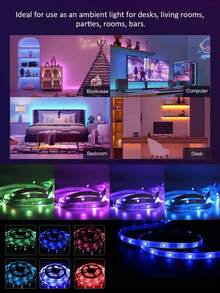RGB LED灯带，5V USB供电，带44键遥控器 - 可调节颜色氛围照明，适用于卧室、电视背光、游戏室、万圣节/圣诞节装饰 - [长度可选：3英尺至49.2英尺] - 彩色 - 查看 8