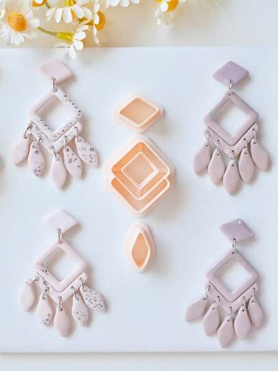 Diamond With Raindrop Dangle Polymer Clay Earring Cutters Set, Tassels Shape Jewelry Making Tools, DIY Modern Boho Earring Supplies, Fringe Pendant Necklace Handmade Tools, Willow Chandelier Polymer Clay Dangle Cutters