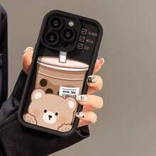 Custodia compatibile per iPhone 17 Pro Max, 14, Apple 13, 12/11, 15, con motivo orsetto e bolla di tè, finitura opaca e dolce