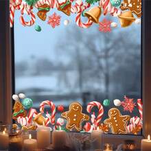 Decoraciones adhesivas para ventanas con hombres de jengibre, bastones de caramelo y dulces navideños - Decoraciones navideñas para el hogar, decoración de ventanas navideñas | Pegatinas navideñas vibrantes | Pegatinas autoadhesivas, decoraciones navideñas de jengibre