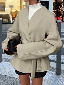 Vaiaye Women's Solid Color Wool Felt Jacket, Suitable For New Year And Thanksgiving - Apricot - View 9