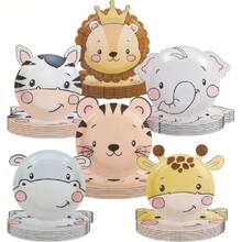 60 Pcs Jungle  Party Paper Plates For Party Drations 7 In Animal Shaped Wildlife Plates  Tableware Dinnerware Set For  Shower Boys Girls  Birthday Supplies,25837072 - 彩色 - 查看 1