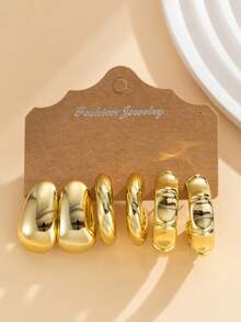 Bộ 6-18 chiếc khuyên tai vòng CCB mạ vàng cổ điển thanh lịch. Khuyên tai thiết kế hình chữ C sáng tạo. Trang sức cá tính dành cho nữ, thích hợp đeo hàng ngày, dự tiệc, hẹn hò và các dịp lễ. Món quà lễ hội tinh tế. - Vàng - Xem 6