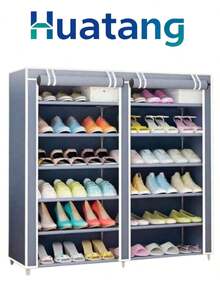 HuaTang Zapatera Doble de Closet 6,7 Niveles 32pares Organizador Cubierta de Tela Impermeable, Estante con Estructura de Acero de 6-7 Niveles, Zapatero Ahorrador de Espacio, Multifuncional de Fácil Armado - Multicolor - Ver 2