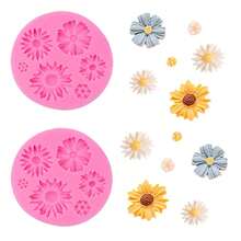 قالب سيليكون على شكل زهور الأقحوان المتنوعة لتزيين الكعك والشوكولاتة والفروندان وخبزها - وردي - مشاهدة 9
