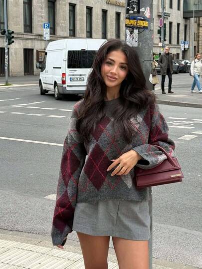 SOOKAUG Retro Fashionabel Chic Diamantstickad Tröja För Damer, Lös Passform Avslappnad Sloppy Stil, Bantning