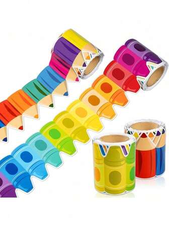1 Roll, Rainbow Colored Crayon Border Decorative Strips, Suitable For Decorating School Classrooms, Blackboards, Bulletin Boards, Walls, Windows And Doors.