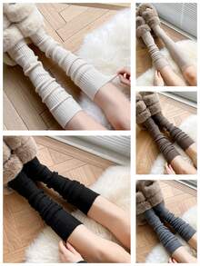 1 Pair Women's Striped Thigh High Socks, Thick Knee-High Socks, Autumn/Winter