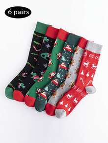 6 Paar bunte Socken, bequeme & weiche Socken bis zur Mitte des Knöchels, Weihnachtsmotive Lässige stilvolle Herren Socken