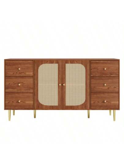 Sideboard, Rattan Aufbewahrungsschrank Mit Schublade, Unabhängiger Holzschrank, Küche, Zuha Wohnzimmer, Brown, 160 40 90 Cm view 3