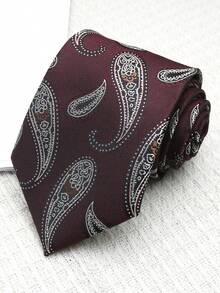 1条酒红色佩斯利花纹手工男女通用领带，适合休闲、商务、街头风、日常、派对、婚礼等场合。