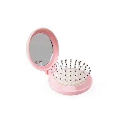 Mini Escova de Cabelo Dobrável Com Espelho Portátil e Perfeita Para Bolsa
