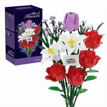 520 piezas Juego de bloques de construcción de flores de rosa negra, ramo de flores artificiales, colección de plantas en maceta para decoración de oficina y hogar, regalo de cumpleaños para mujeres adultas; 520 piezas Juego de bloques de construcción de flores de rosa roja, serie de flores artificiales para regalo de boda, Día de San Valentín y Navidad para mujeres adultas - Decoración central de escritorio para el hogar y la oficina, Navidad