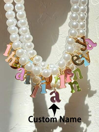 1 Piece Of Personalized Customized Name Necklace, Y2K Color Drip Oil 26 Letter Pendant Necklace, DIY Content Customized 1-8 Letter Pendant, Faux Pearl Clavicle Chain, Graduation Gift For Best Friend, Holiday Gift For Family, Christmas, Valentine's Day Gift