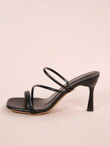 法式方头高跟凉鞋，女士户外夏季新款细跟细带舒适露趾拖鞋，时尚百搭优雅舒适 - 黑色 - 查看 5