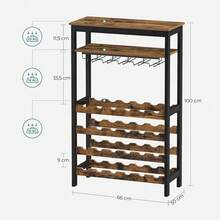 Estantería de Vinos de Estilo Industrial con Portavasos Integrado - Estante de Almacenamiento Multicapa para Botellas de Vino, Copas y Utensilios de Cocina - Camel - Ver 6