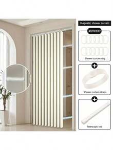 磁性折叠门帘，折叠门帘，室内门帘套装，适用于卧室、客厅，含窗帘杆，四季皆宜 - 彩色 - 查看 16