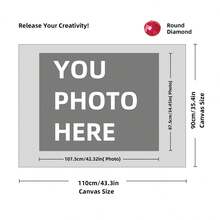 Kit di pittura a diamante personalizzata su misura per adulti, fai da te 5D, arte con punti a forma rotonda/quadrata, con foto, testo e disegno personalizzato, in varie dimensioni (20x25cm), decorazione personalizzata per la casa (Punti rotondi, 30x40cm), kit per adulti, decorazione con pittura a diamanti 5D