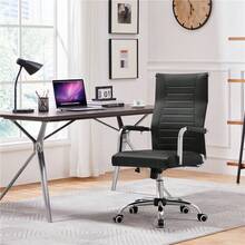 Butterslay 1PC Modern Faux Leather Office Chair With Swivel, Metal Shiny Base, And Covered Armrests, Black/White - Black - View 2