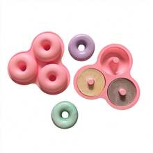 1个三腔甜甜圈硅胶模具，适用于烘焙，大号甜甜圈形状硅胶烤盘，可用于制作慕斯蛋糕、3D糕点、松露布丁、果冻、芝士蛋糕等糕点工具