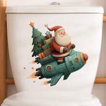 Adhesivo de pared de Papá Noel y un árbol de Navidad, pegatina impermeable con Papá Noel vestido de rojo y blanco clásico y árbol de Navidad para decoración festiva y alegre de fiestas navideñas, Año Nuevo y celebraciones en el hogar