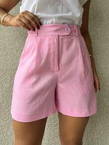 Women's Linen Shorts - Pink - View 1