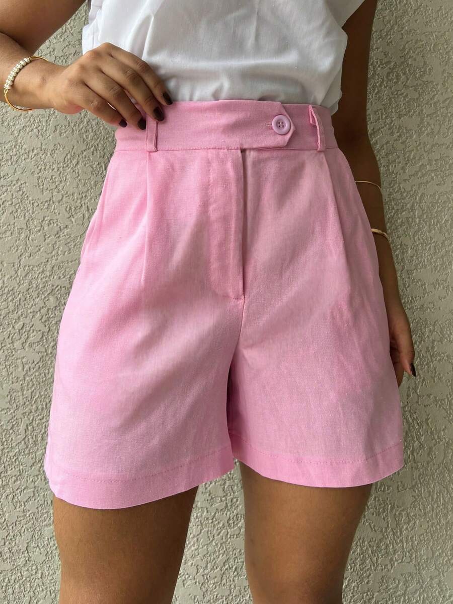Women's Linen Shorts - Pink - View 1