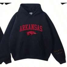 Vintage Sport Teams Collection Unisex Crewneck Black Hoodie, Graphic Team Collection Hoodie, Gift For  Fans-New Arrivals For Autumn/Winter: Unisex Relaxed-Fit Cotton-Blend Long-Sleeve Hooded Sweatshirt - 阿肯色州 - 查看 8